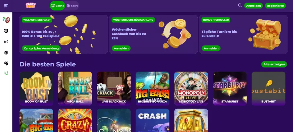 Candyspinz Casino – 1.500 € Bonus + 300 Freispiele für neue Spieler in Deutschland